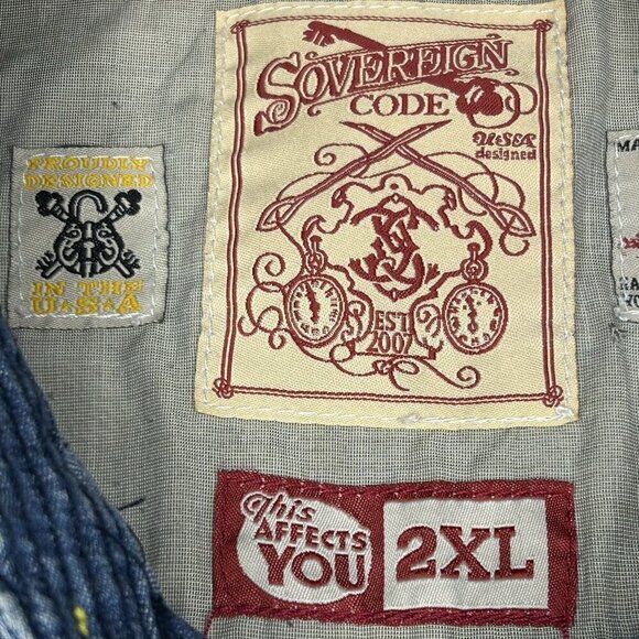 Sovereign Code Shirt Mens 2XL Denim Pearl Snap Western Cowboy Work Rodeo Outdoor - Picture 5 of 16